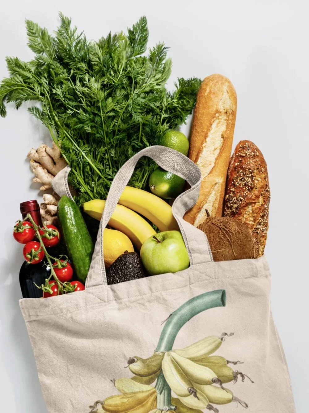 Banana Vintage Botanical Print Graphic Canvas Tote Bag